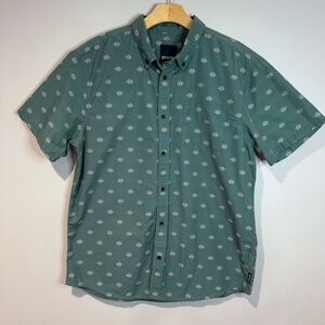 prAna Men’s Size Large Broderick Short Sleeve Button Up Shirt Dusty Aloe